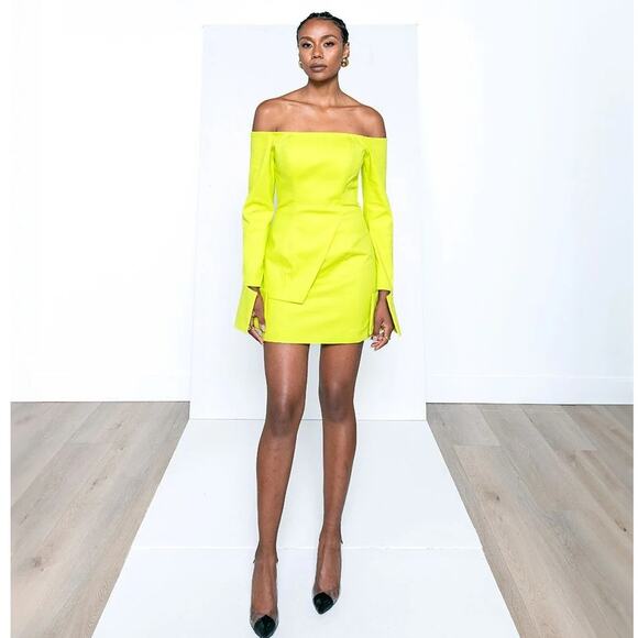 Israella Kobla Ovia Mini Dress Off The Shoulder Statement Party Chartreuse Sz 2 - Picture 2 of 16